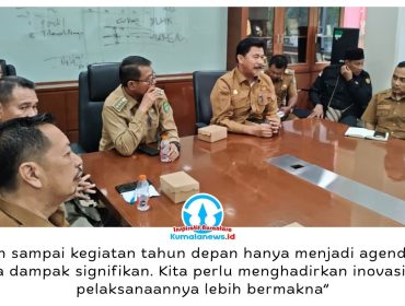 Sekda Kutai Kartanegara (Kukar), Sunggono, meminta peringatan Peristiwa Merah Putih ke-80 di Kecamatan Sanga-Sanga pada 27 Januari 2027 dikemas lebih inovatif dan berdampak nyata bagi masyarakat. Hal itu disampaikan saat menerima audiensi jajaran Kecamatan Sanga-Sanga di Kantor Bupati Kukar, Senin (19/10/2026), yang membahas konsep kegiatan, dukungan OPD, dan kebutuhan anggaran. Foto: Indirwan.