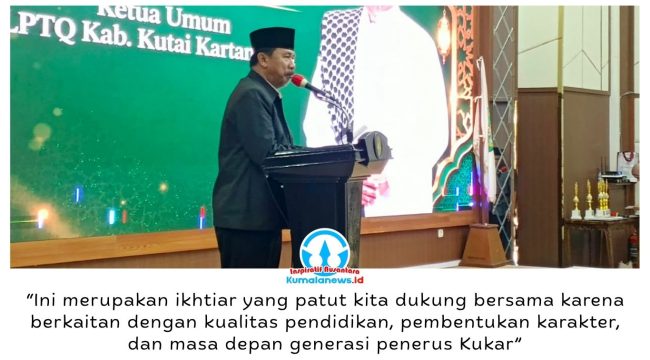 Sekretaris Daerah Kukar, Sunggono, membuka Sertifikasi dan Munaqosyah Akbar 500 Guru Mengaji se-Kukar Tahun 2026 di Pendopo Wakil Bupati Kukar, Sabtu (17/10/2026), sebagai upaya meningkatkan kompetensi guru dan kualitas pendidikan Al-Qur’an. Foto: Indirwan.