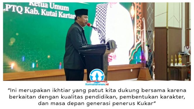 
 Sekretaris Daerah Kukar, Sunggono, membuka Sertifikasi dan Munaqosyah Akbar 500 Guru Mengaji se-Kukar Tahun 2026 di Pendopo Wakil Bupati Kukar, Sabtu (17/10/2026), sebagai upaya meningkatkan kompetensi guru dan kualitas pendidikan Al-Qur’an. Foto: Indirwan.