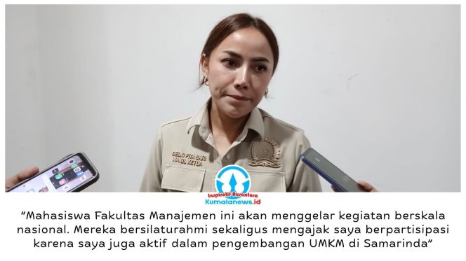 
 Wakil Ketua III DPRD Samarinda, Celni Pita Sari, mendukung rencana National Entrepreneur Training (NET) oleh mahasiswa Untag Samarinda untuk mendorong jiwa kewirausahaan dan meningkatkan daya saing UMKM.
