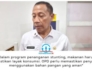 Penjabat Sekda Kota Balikpapan, Agus Budi Prasetyo, menegaskan pentingnya keamanan dan kelayakan pangan dalam pencegahan stunting. Ia meminta setiap OPD memastikan makanan yang disediakan melalui program pemerintah aman, bergizi, dan memenuhi standar konsumsi. Foto: M Hilmansyah.