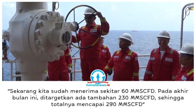 
 Menteri ESDM Bahlil Lahadalia memutar katup pipa sebagai simbol peresmian pengembangan proyek Jangkrik North East 6 (JNE-6) dan Lapangan Maha-South Hub di Kalimantan Timur, Kamis (22/10/2026).