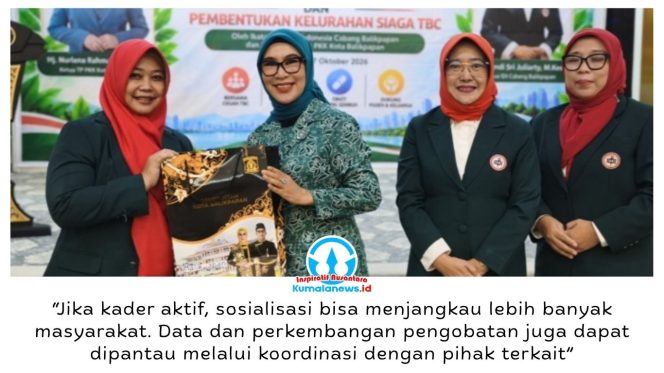 
 Ketua TP PKK Kota Balikpapan, Hj. Nurlena Rahmad Mas’ud, mendorong pembentukan Kelurahan Siaga TBC melalui pelibatan kader PKK hingga tingkat dasawisma untuk memperluas edukasi, mendorong pemeriksaan dini, dan mendampingi pasien menjalani pengobatan. Hal tersebut disampaikan dalam sosialisasi pencegahan TBC bersama IDI Cabang Balikpapan di Aula Rumah Jabatan Wali Kota Balikpapan, Sabtu (17/10/2026). Foto: M Hilmansyah.
