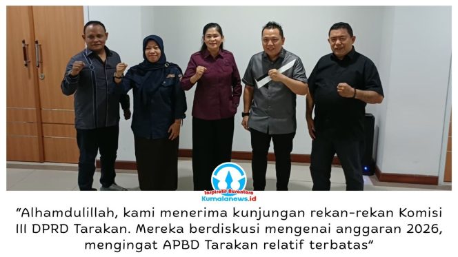 
 Ketua Komisi III DPRD Samarinda, Deni Hakim Anwar, menerima kunjungan kerja Komisi III DPRD Tarakan untuk bertukar informasi terkait pengawasan pembangunan fasilitas publik dan strategi pengelolaan anggaran di tengah kebijakan efisiensi, Senin (26/10/2026). Foto: Yana Ashari.