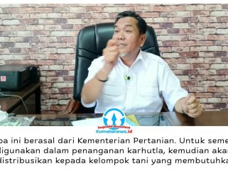 Kepala Distanak Kukar, Mohammad Rifani, menyampaikan bahwa lima dari 19 unit bantuan pompa air telah disalurkan kepada kelompok tani, sementara sisanya sementara dititipkan di BPBD Kukar untuk mendukung penanganan karhutla. Foto: Indirwan.