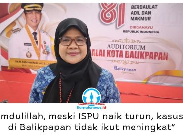 Kepala Dinkes Kota Balikpapan, Alwiati, menyampaikan penurunan kasus ISPA di tengah fluktuasi kualitas udara dan mengimbau masyarakat tetap menggunakan masker serta menjaga kesehatan, terutama saat beraktivitas di luar ruangan. Foto: M Hilmansyah.