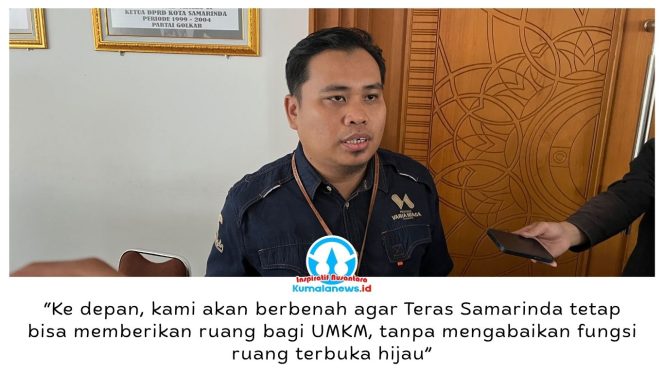 
 Plt Direktur Administrasi dan Keuangan Perumda Varia Niaga Samarinda, Lukman Nol Hakim, menyampaikan peluang UMKM kembali beraktivitas di Teras Samarinda masih dibahas dengan mempertimbangkan penataan kawasan dan fungsi ruang terbuka hijau. Hal tersebut disampaikan usai rapat audiensi di DPRD Samarinda, Selasa (27/10/2026).