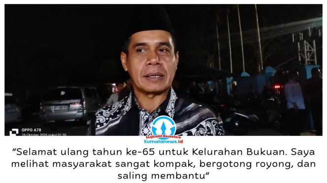 
 Ketua DPRD Kota Samarinda, Helmi Abdullah, mengapresiasi semangat gotong royong warga dalam memeriahkan HUT ke-65 Kelurahan Bukuan melalui kegiatan Bersih Desa 2026 dan pergelaran wayang kulit di Lapangan Sepak Bola SDN 004, Selasa (27/10/2026) malam, sebagai upaya mempererat kebersamaan dan melestarikan budaya tradisional. Foto: Yana Ashari.