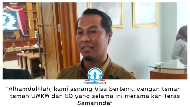 
 Direktur Utama Perumda Varia Niaga Kota Samarinda, Syamsuddin, menyampaikan rencana penyusunan skema kerja sama baru untuk memperluas keterlibatan UMKM di Teras Samarinda, usai audiensi bersama PUMKMB di DPRD Kota Samarinda, Rabu (28/10/2026). Foto: Yana Ashari.