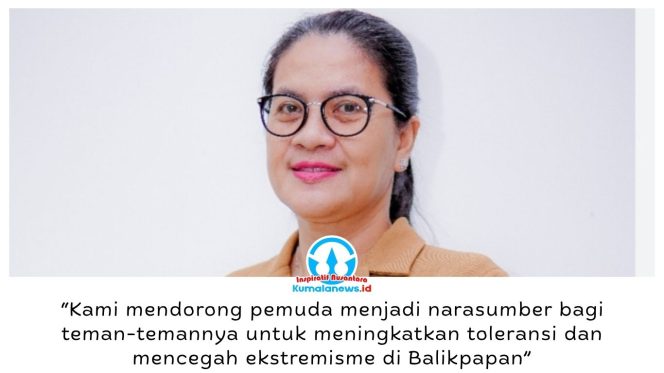 
 Kepala Kesbangpol Kota Balikpapan, Elizabeth, menjelaskan program GEMPITA untuk memperkuat toleransi dan mencegah ekstremisme melalui kolaborasi dengan organisasi kepemudaan, pelajar, serta Densus 88 Antiteror Polri. Foto: M Hilmansyah.