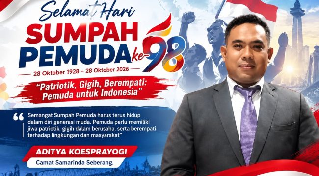 Camat Samarinda Seberang, Aditya Koesprayogi, mengajak generasi muda menanamkan semangat persatuan, patriotisme, kegigihan, dan kepedulian sosial dalam kehidupan sehari-hari. Foto: Yana Ashari.