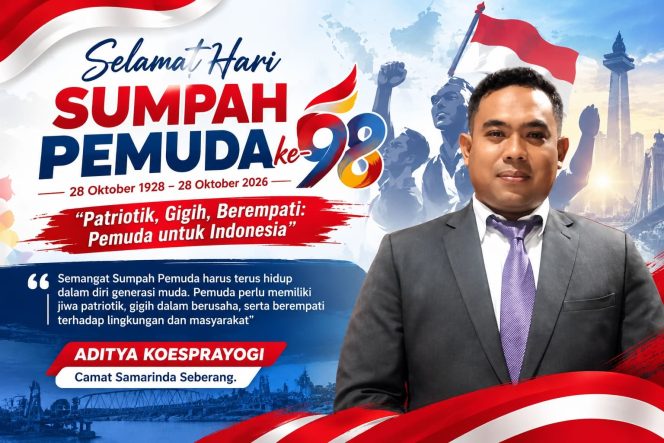 
 Camat Samarinda Seberang, Aditya Koesprayogi, mengajak generasi muda menanamkan semangat persatuan, patriotisme, kegigihan, dan kepedulian sosial dalam kehidupan sehari-hari. Foto: Yana Ashari.