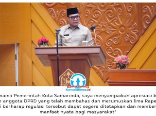 Wali Kota Samarinda, Andi Harun, saat menyampaikan sambutan dalam Rapat Paripurna DPRD Kota Samarinda terkait persetujuan bersama lima Raperda, Rabu (28/10/2026) malam. Foto: Humas Pemkot Samarinda.