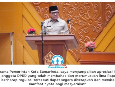 Wali Kota Samarinda, Andi Harun, saat menyampaikan sambutan dalam Rapat Paripurna DPRD Kota Samarinda terkait persetujuan bersama lima Raperda, Rabu (28/10/2026) malam. Foto: Humas Pemkot Samarinda.