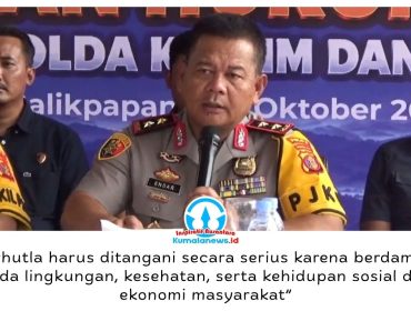Kapolda Kaltim Irjen Pol Endar Priantoro menyampaikan data titik panas dan penanganan kebakaran hutan dan lahan (karhutla) di Kalimantan Timur dalam konferensi pers di Gedung Yanma Polda Kaltim, Balikpapan, Kamis (29/10/2026). Foto: M Hilmansyah.