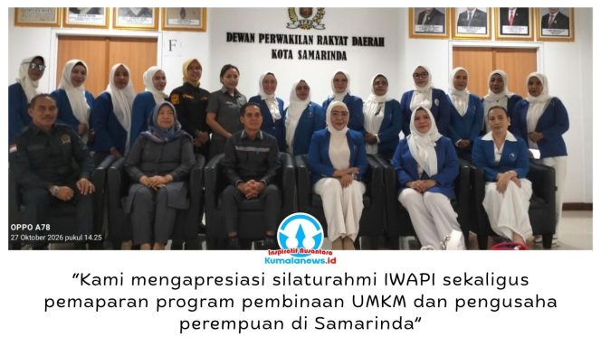 
 Pimpinan DPRD Kota Samarinda menerima audiensi IWAPI Kota Samarinda di Ruang Ketua DPRD Samarinda, Selasa (27/10/2026), untuk membahas penguatan UMKM, pemberdayaan pengusaha perempuan, dan kolaborasi dalam mendorong pertumbuhan ekonomi daerah. Foto: Yana Ashari.